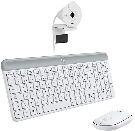 Logitech MK470 Combo Clavier et Souris sans Fil pour Windows, 2,4 GHz avec Récepteur USB Unifying + Logitech Brio 300 Webcam Streaming Full HD avec confidentialité, Micro à réduction de Bruit