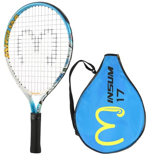INSUM 17 inch Kids Tennis Racket for Aged 2~3 Starter, Multi-Color & Size Toddlers Tennis Racket for Baby Boys & Girls Beginner, Come with Shoulder Cover Bag for Carry(Blue)
