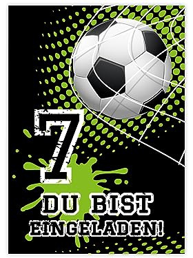 Minkocards 12 Einladungskarten zum 7. Kindergeburtstag Junge Fussball Fußball Einladungen zum siebten Geburtstag Kinder bunte Geburtstagseinladungen