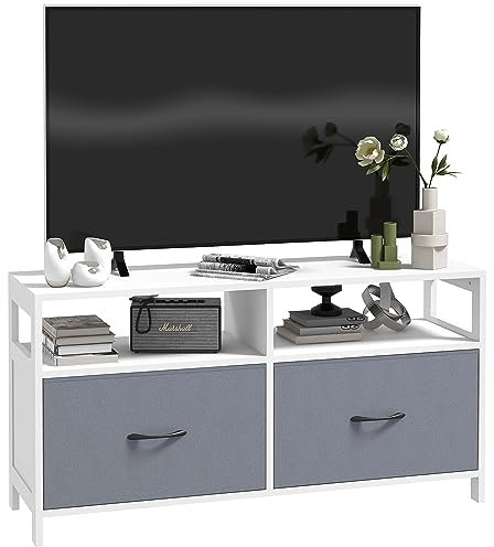 HOMCOM Mobile TV 45 max in MDF e Tessuto non Tessuto con 2 Cassetti Rimovibili e 2 Ripiani, 100x30x53 cm, Bianco e Grigio
