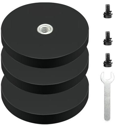 Nizirioo 3 magneti al neodimio gommati grandi magneti forti Ø 88 mm con filettatura esterna M6 e piccola chiave esagonale, forza adesiva 30 kg, magnete avvitabile per viti occhiello o gancio