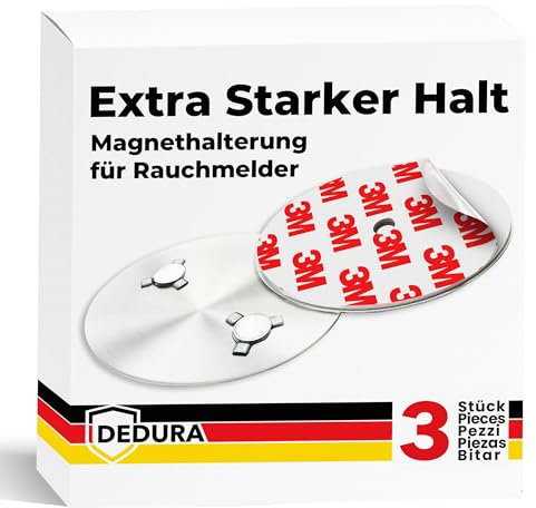 Rauchmelder Magnethalter 3er Set mit extra starken Klebepads - ohne Bohren und Schrauben - Magnethalterung geeignet für alle gängigen Rauchmelder und Feuermelder - Selbstklebende Befestigung
