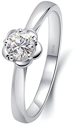 Lieson Verlobung Ringe Frauen, 14K 585 Weißgold Ringe Damen Blumen Solitär 5 Zinken Rund Moissanit 0.3ct Eheringe Weißgold Gr. 63 (20.1)