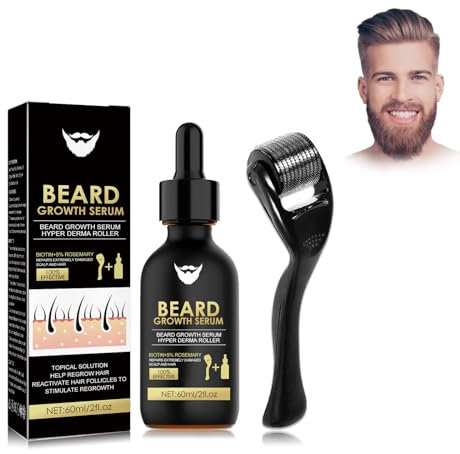 Roller Per La Crescita Della Barba + Siero Per La Crescita Della Barba, Olio da Barba, Beard Growth, Kit per la Crescita della Barba, per una Rapida Crescita e Ispessimento della Barba