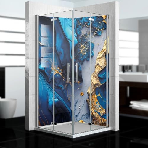 dedeco Eck-Duschrückwand wasserfest Motiv: Marmor V16, 2 x 90x200 cm, als Badrückwand zum Fliesenersatz, als Dekorwand, Wandverkleidung und Duschplatte aus Aluminium - Made in Germany