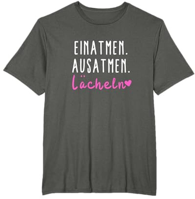 Yoga für Angst und Stress Sprüche Statement mit Spruch Einatmen Ausatmen Lächeln T-Shirt, Unisex-Erwachsene, Schwarz, S, Klassisch, Kurzarm, Pullover, T-Shirt