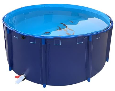 MOGUOBIN Piscina fuori terra,stagno per pesci in tela circolare ispessimento,grande stagno pieghevole in plastica resistente con staffa per irrigazione agricola di cultura koi, telaio a nastro,1350L