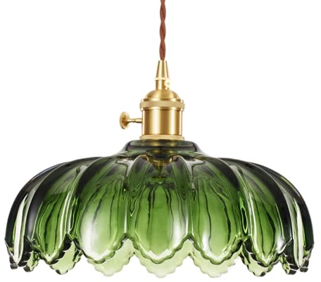 SHINGJIAO Glass Pendant Lights Kitchen Island, Vintage Pendant Light Fixtures Green Dining Room Light Fixtures Over Table, Pendant Lighting for Kitchen Island, Schoolhouse, Entryway, Foyer, E27