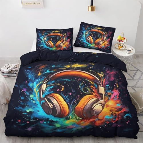 EXSANLIEAY KopfhöRer Bettwäsche 135x200 - Musik Wendebettwäsche, Weiche & Atmungsaktiv Microfaser Bettbezug + 2 Kissenbezug 80x80, Angenehme bettwäsche-Sets, 3 Teiligmit Reißverschluss