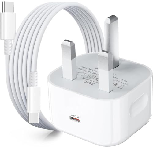 iPhone 15 16 USB C Charger 20W PD Type-C Fast Charger UK Wall Plug Power Adapter for iPhone 15 Pro/15 Plus/15 Pro Max/16/16 Pro/16 Plus/16 Pro Max, Included 6FT USB-C Cable