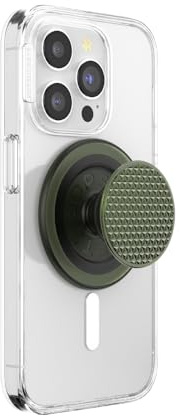 PopSockets PopGrip for MagSafe, Magnetic Phone Grip & Stand, Swappable Top, Secure Grip for iPhone MagSafe Cases, Kickstand for Hands-Free Viewing, Wireless Charging Compatible - Triangle Knurl Olive
