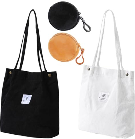 JSTHHTT Cord Tasche Damen Shopper Mit Reißverschluss, Tote Bag für Uni Strand, Aesthetic Umhängetasche Aus Stoff, Large Shoulder Bag Women's Beach Bag