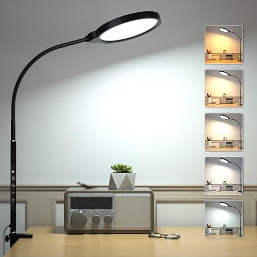 Hensam LED Desk Lamp, Touch Control Table Lamps for Office, Clip on Desk Light with Clamp, Dimmable Bright Table Light for Reading, Eye-Caring Daylight Lamp for Study, Bedroom