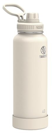 Takeya Actives Water Bottle with Spout Lid - Bottle with Double Stainless Steel Insulation - Dishwasher Safe & BPA-Free - Bottle with Spout Lid & Removable Bumper - 40 oz, Oat Milk