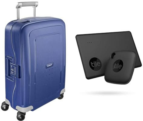 Samsonite S'Cure - Spinner S Carry-On Luggage, 55 cm, 34 L, with 4 Wheels, Blue (Dark Blue) & Tile Bluetooth Item Finder Set