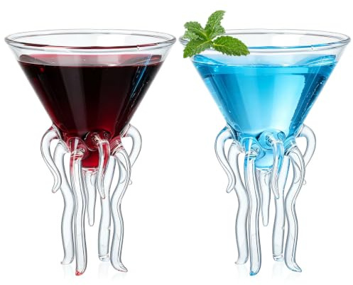 LABRIMP 2pcs Octopus Glass Cocktail Drinking Glasses for Party Unique Wine Goblet Glasses for Dinner Occasion Practical for Drinks