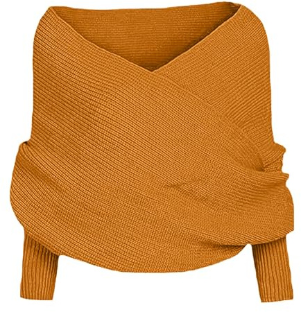Glücksvogel Damen Winter Warm Gestrickte Schal Stricken Dreieckschal Wickelschal Sweater Schal mit Ärmeln Elegant Herbstschal Winterschal übergroßer Weich Scarf Pullover (B-gelb, One Size)