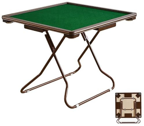 Klappbarer Mahjong-Tisch mit 4 Getränkehaltern & Chip-Rillen – Tragbarer quadratischer 4-Spieler-Karten-Pokertisch für Spiel, Brettspiel, Camping