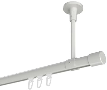 INTERDECO Innenlaufstange 20 mm 1-läufig Weiß 260 cm | aus Aluminium, für Deckenmontage, Endstück Santo (Kappe), kürzbar, Traglast bis 8 kg, Modern