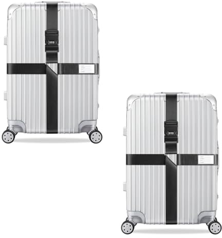 König Design 2 Stück Koffergurt - Zahlenschloss - Verstellbar und Schwarz - Inklusive Namensschild - Kofferband für Flugreise - Gepäckgurt Kofferband Zubehör