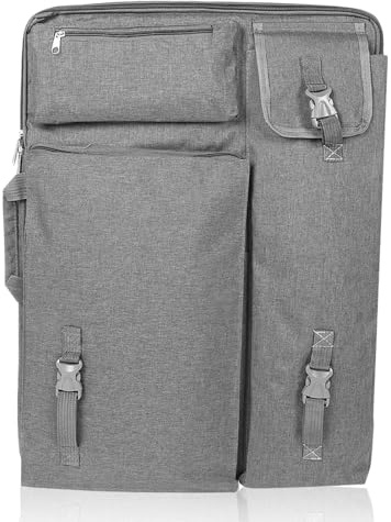Jwthee Borsa portfolio artistica, 66 x 49 cm, grande capacità, borsa per artisti, zaino per artisti, resistente all'acqua 4K, custodia per il trasporto di opere d'arte, Grigio, Organizer per borse