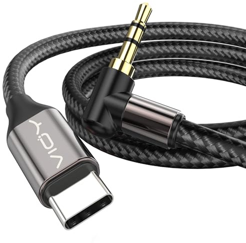 VIOY USB C to Aux Cable 1M, 3.5mm Male Right Angle Aux Cord for Car | 90 degree plug, DAC chip Hi-Fi lossless sound, aluminum shell, braided for for car stereos, 3.5 mm audio devices,Type-C phone
