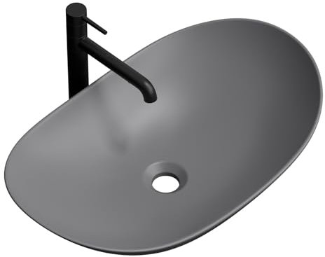 EMKE Oval Countertop Washbasin 61.5 × 36 × 15.5 cm, Ceramic, Matt Grey