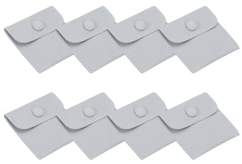 PATIKIL 8 x 8 tum smyckepåse, 8 st mjuka sammetspåsar med tryckknapp bärbar förvaring för ringar halsband armband örhänge klocka, ljusblå