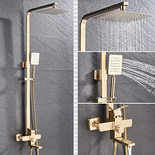XFZJCHAP Grifo de baño Ducha de Lluvia Grande cepillada Grifo de baño Bañera montada en la Pared Grifo Mezclador de Ducha Grifo de Ducha Juego de Ducha Mezclador, Juego de Ducha de 8 Pulgadas