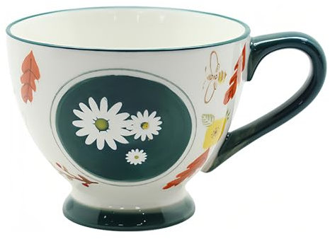 Dowbom Tazza da zuppa in ceramica con manico, 450 ml, ciotola per zuppa per microonde, motivo floreale (B)