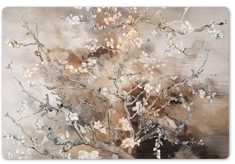 KitchenYeah© Platzsets Abwaschbar 6-Teilig Tischsets Platzdeckchen | 45x30 cm - Rutschfeste Platzset Unterlage Tisch Set Esstisch Modern Placemats Amandelblüten - Beige - Abstrakt - Kunst - Van