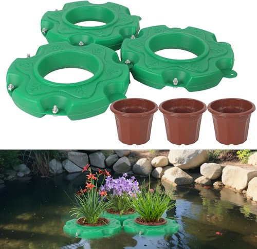TWSOUL Lot de 3 paniers à plantes flottants pour bassin - Île flottante - Pot de fleurs flottant - Île flottante - Plantes de bassin - Pot de fleurs pour jeux d'eau - Décoration d'étangs (rond A, 3