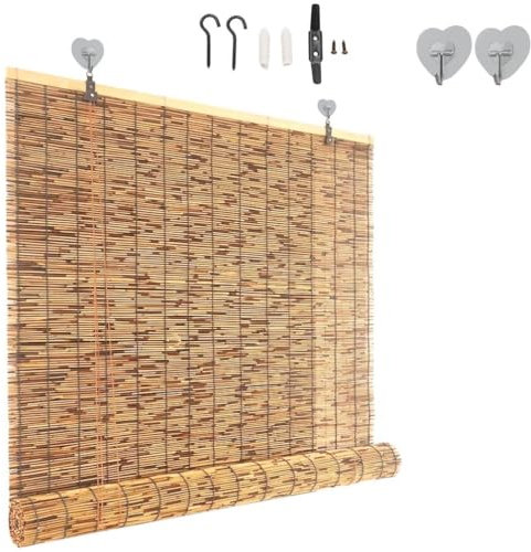 Generisch Raffrollo Bambusrollo UV Schutz Outdoor Rollo, Bambus Sichtschutz Fensterrollo Wetterfest 180 120 100 80 65 55 45cm Retro Bambus Gardine Für Veranda Terrasse Balkon
