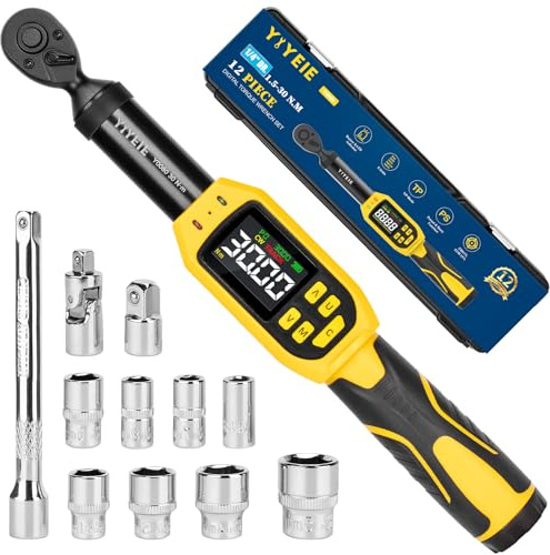 YIYEIE Juego de llaves dinamométricas digitales de 1/4 pulgadas | 13.5-265 pulgadas-lb | Precisión ± 1% | Cabezal de alcance profundo | Alerta inteligente múltiple | 12 llaves dinamométricas digitales