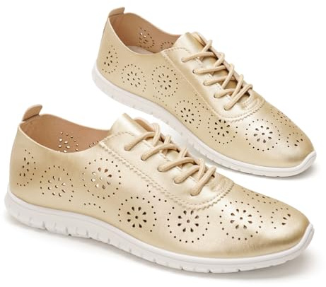 GLAMORA Zapatos Mujer Cordones Calados Transpirables Cómodos Ligeros Suela Flexible Antideslizante Plantilla Blanda Punta Fina Calzado Verano Ajuste Cómodo
