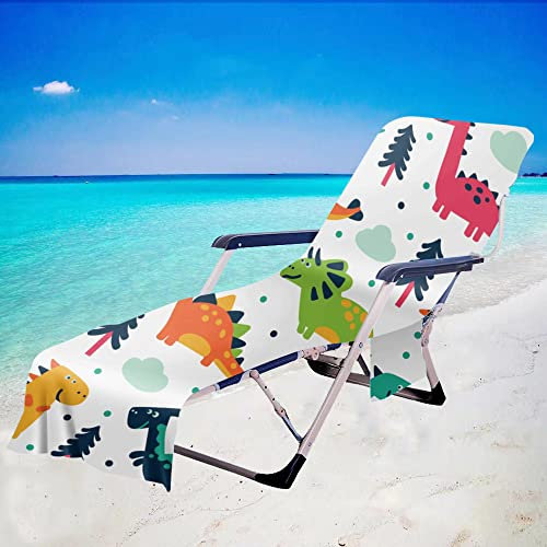 Surwin Housse de Chaise de Plage, Serviette de Plage Couverture Séchage Rapide Housse pour Chaise Longue de Jardin Protection Bain de Soleil pour Piscine -Animal Mignon en 3D (Dinosaure,75x210cm)