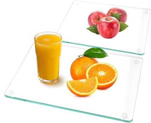 Planche à Découper en Verre Trempé – Plaque en Verre pour Cuisine, Durable, Résistante aux Rayures et à la Chaleur – Protection de Plan de Travail, Tapis Antidérapant– Verre Texturé (40×30 cm+30x20cm)