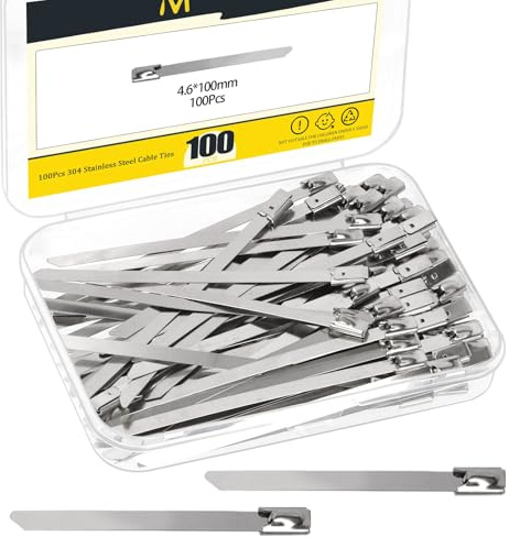 Mardatt 100 Stück 3,9/100mm 304 Edelstahl Kabelbinder, Metall Kabelbinder Silber Wetterfest für Maschinen, Fahrzeuge, Farmen, Rohre