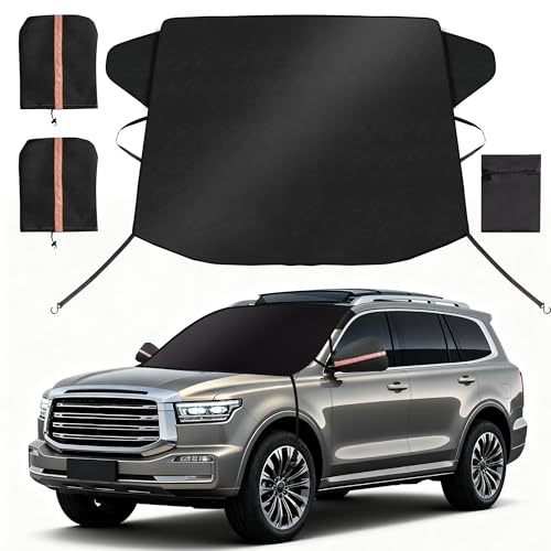 LAMITOCS Car Windscreen Cover for Sun,600D Oxford Cloth Car Windshield Cover with Rearview Mirror Cover,Frost Cover (68x47 inch)
