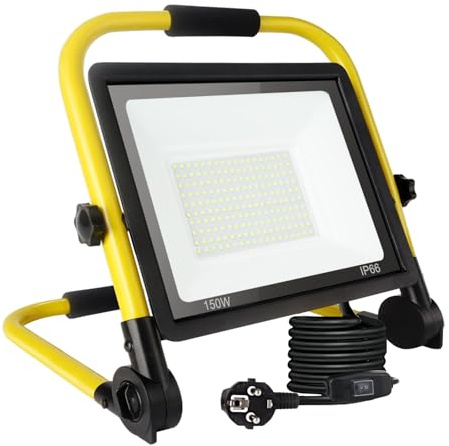 150W 15400LM Led Baustrahler, baustellenlampe mit Stecker, IP66 wasserdicht Baustrahler mit 3,5 m Kabel, tragbar für Werkstatt oder Baustelle, Garage, 6000k Tageslichtweiß