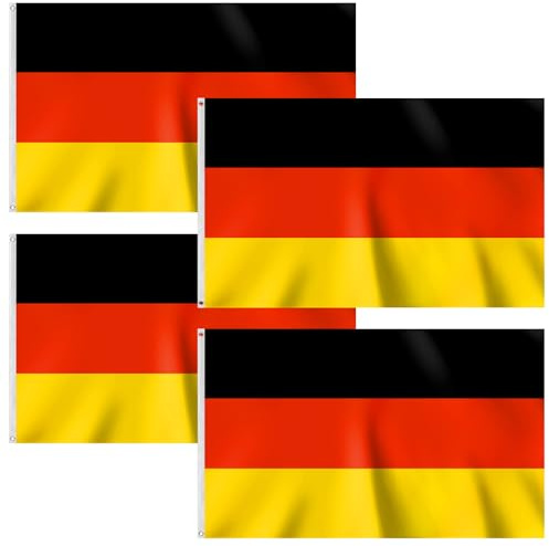 Lot de 4 drapeaux de l'Allemagne, 90 x 150 cm, 100 % polyester pour la coupe du monde, allemand, de qualité supérieure, étanche, pour l'intérieur, l'extérieur, carnaval