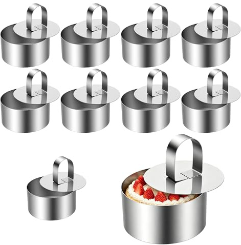 MAKTSAM Set di 10 Coppapasta Tondi in Acciaio Inox, Diametro 8 cm, Anelli per Torte con Coperchi per Mousse, Dolci e Dessert