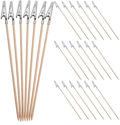 HEALSOPTHY 24 Stück Krokodilklemmen aus Metall und Bambus 17cm Lange Modellbau Clips zum Sprühlackieren und Ausmalen Selbstgemacht Bastelmaterial für Präzises Airbrush und Modellfarb
