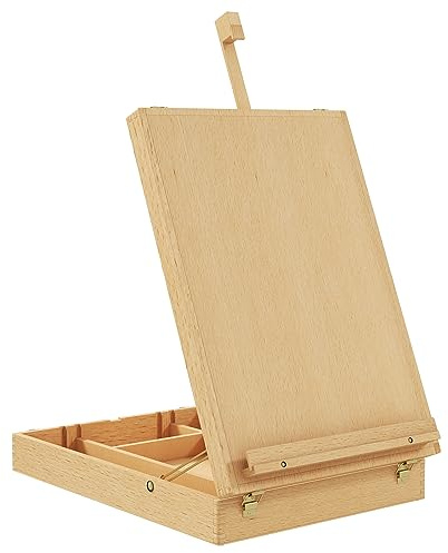 Vinsetto Caballete de Mesa Ajustable Caja de Caballete de Madera de Haya con 5 Compartimentos Tablero de Dibujo y Bocetos Plegable para Adultos Principiantes Artistas 27x41,5x42,5-74,5 cm Natural