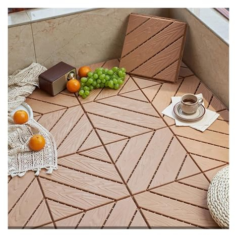 Interlocking Deck Tile Kit di piastrelle for pavimenti ad incastro in legno ABS da esterno, 10 pezzi, for balcone, patio, giardino(I-10pcs)