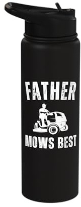 Father Mows Best Funny Lawn Mowing Dad Riding Lawnmower Joke Stainless Steel Insulated Water Bottle