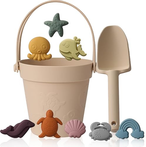 RoseFlower Juguetes de arena de silicona para niños, 10 unidades, juguetes de arena de silicona, juego de caja de arena, juguetes con cubo de pala, moldes de arena, juguetes a partir de 1, 2, 3, 4, 5
