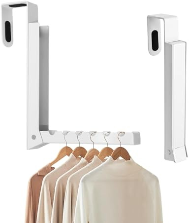 Aovanta Foldable Over Door Hooks, Heavy Duty Door Hanger Rack with 6 Grooves, Over Door Hangers for Hanging Clothes, Towels, Bags, Door Organizer for Bedroom, Bathroom, Living Room, White