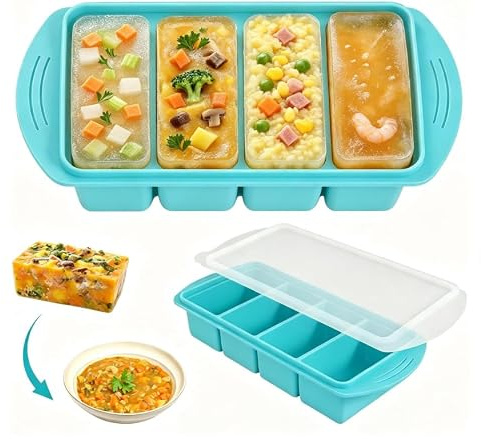 HURODZ 2 contenitori per zuppe, 250 ml, in silicone, con coperchio, senza BPA, per zuppe, brodo, salse, meal prep (blu, 4 griglie)