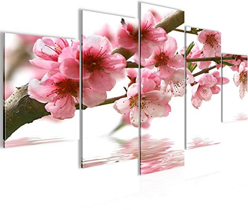 Runa Art Wandbilder Blumen Sakura 5 Teilig Bild auf Vlies Leinwand Deko Wohnzimmer Kirschbaum Rosa Weiss 200252a